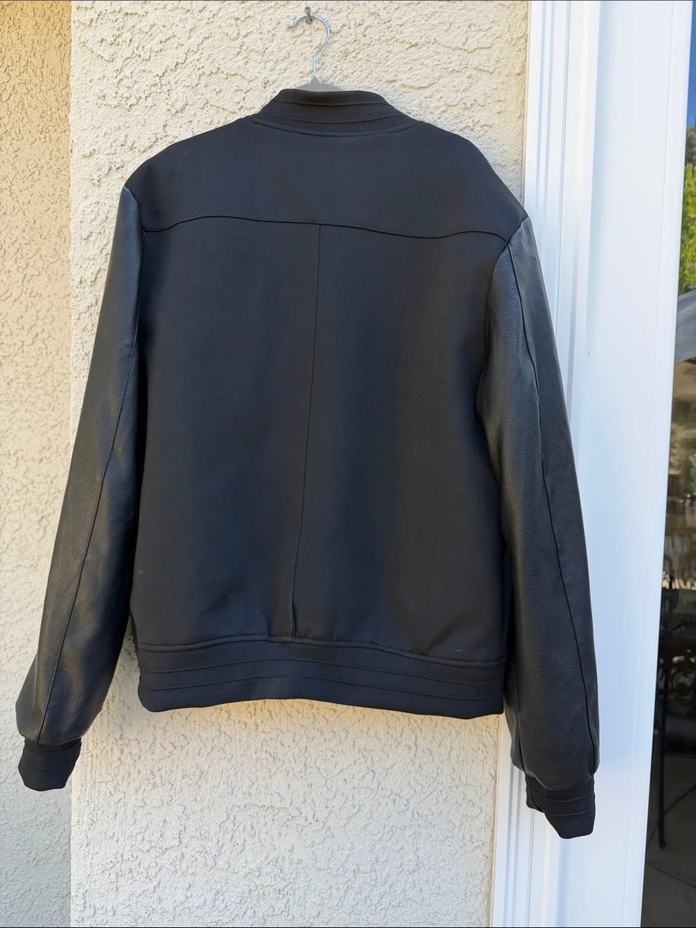 Stone Falcon Men's Black Mixed Media Bomber Jacket Size L